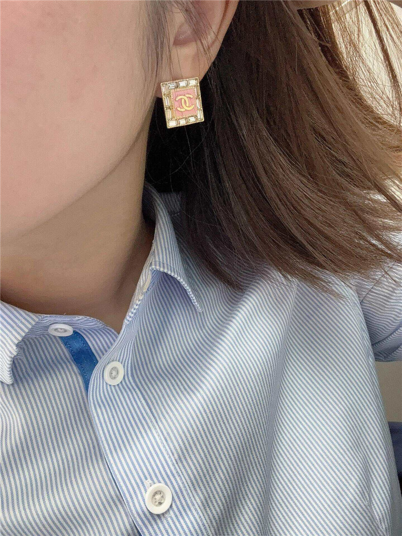 Ch**el pink square double c earrings