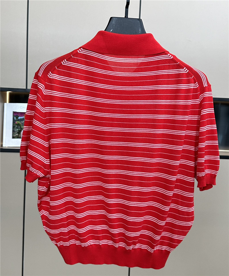 Miu Miu Red Strip Knitted Polo Shirt
