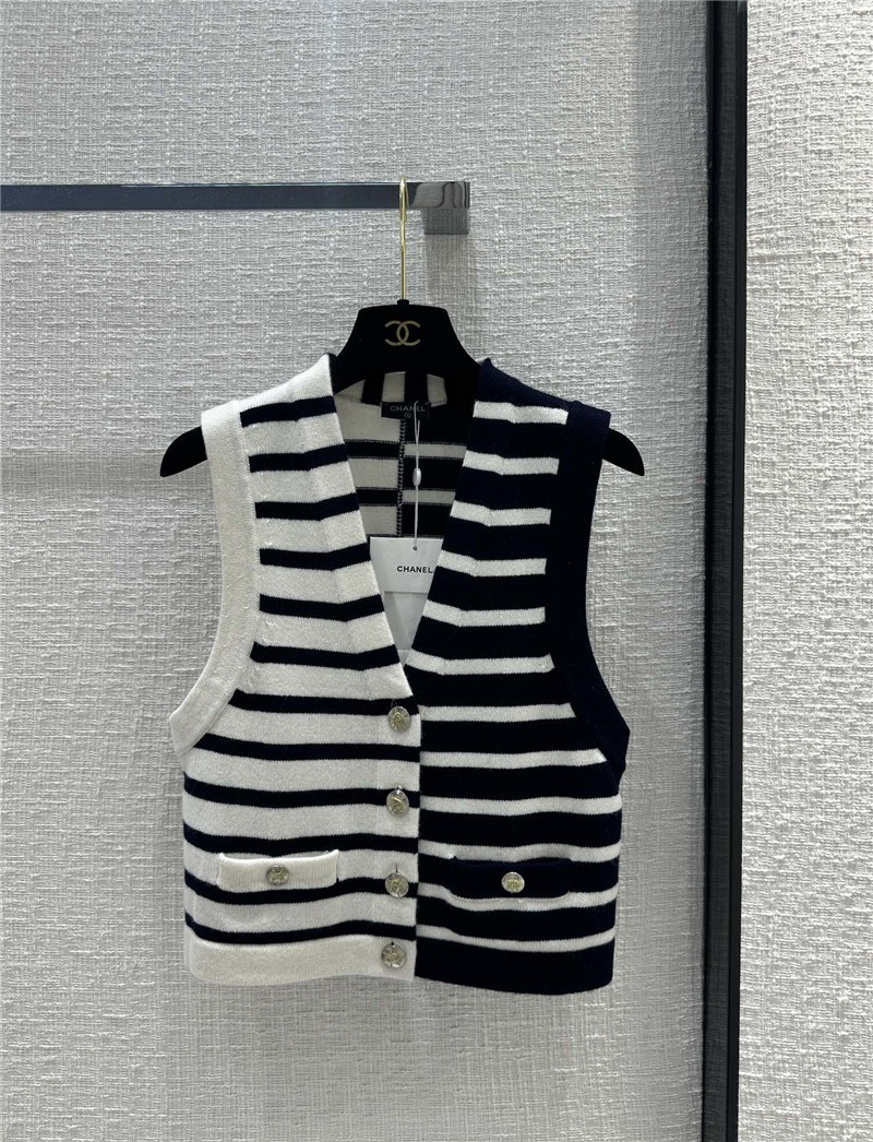 Chanel contrast striped cashmere vest replica clothing sites