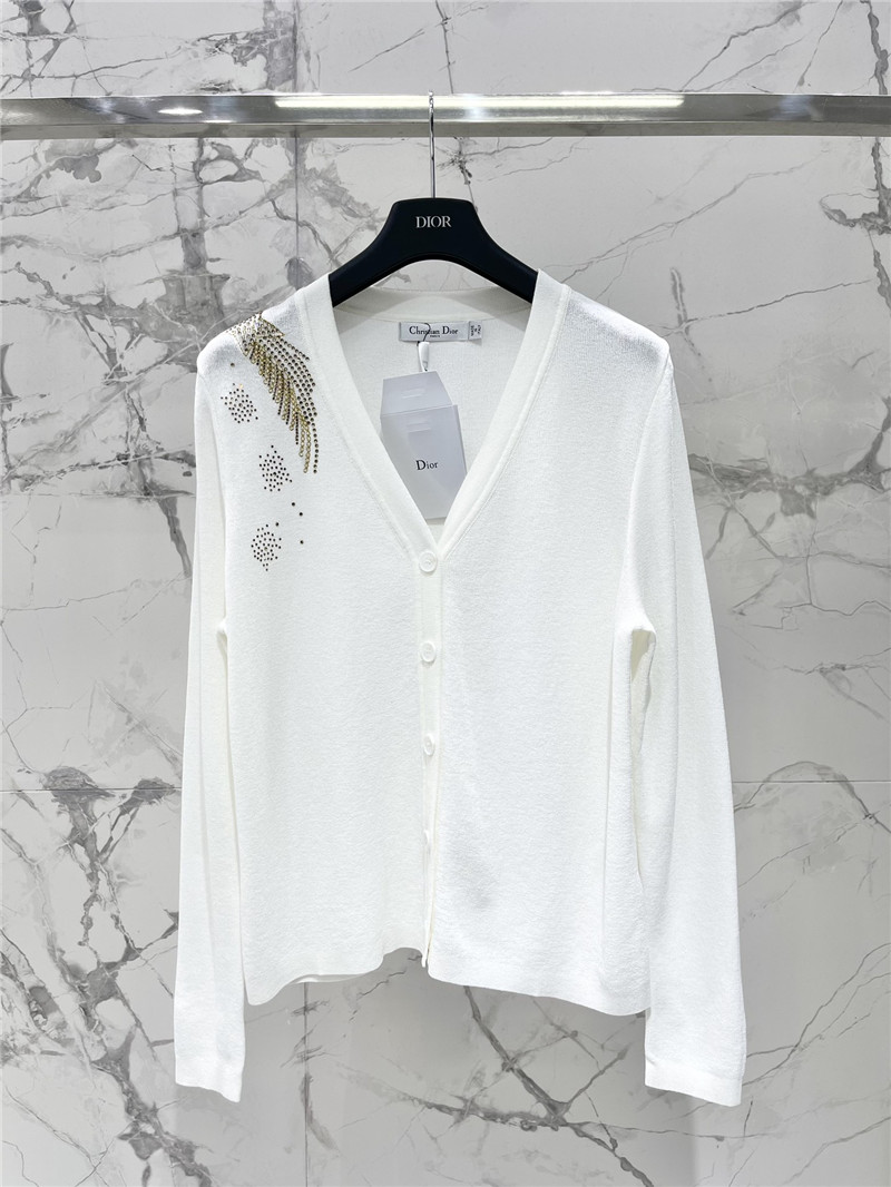 Dior Beading Linen Cardigan White