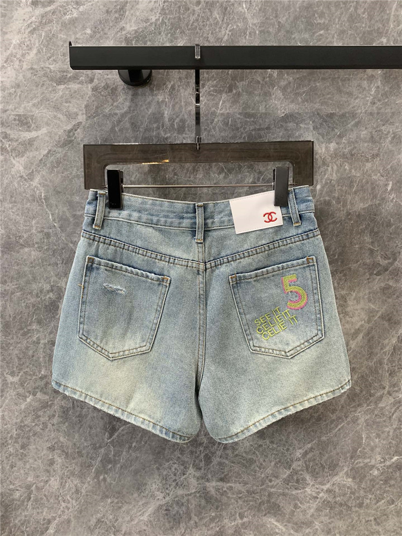 Ch**el ripped denim shorts replica designer clothes