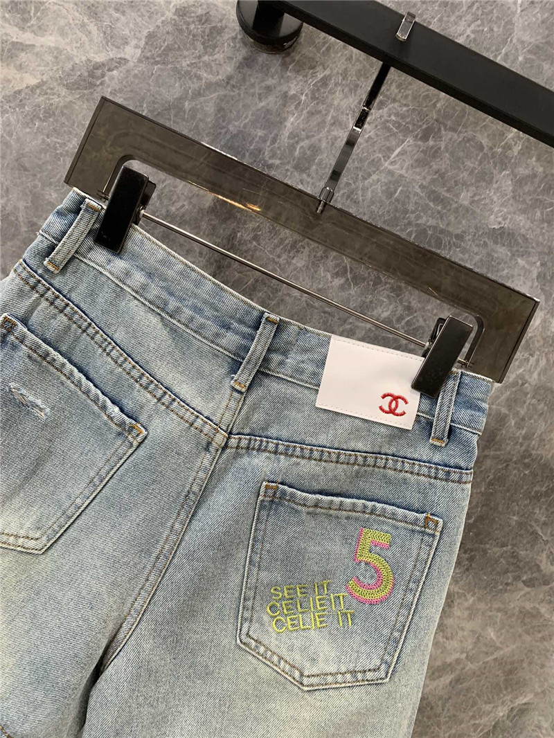 Ch**el ripped denim shorts replica designer clothes