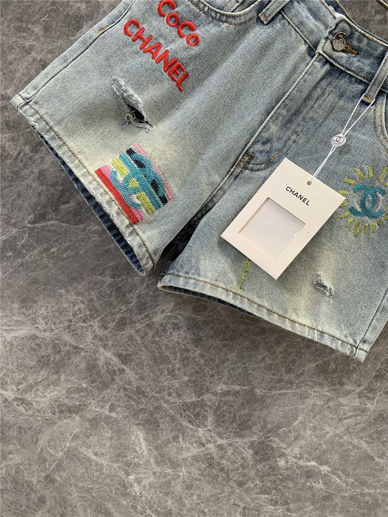 Ch**el ripped denim shorts replica designer clothes