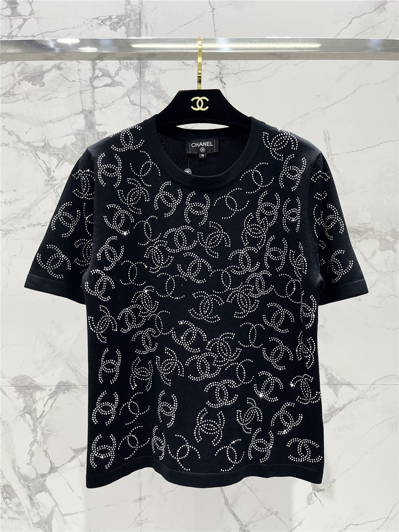 Chanel hot rhinestone knitted short-sleeved replica clothes