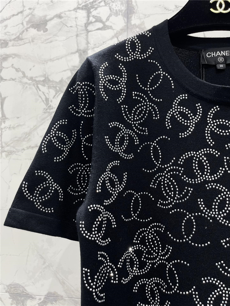 Ch**el hot rhinestone knitted short-sleeved replica clothes