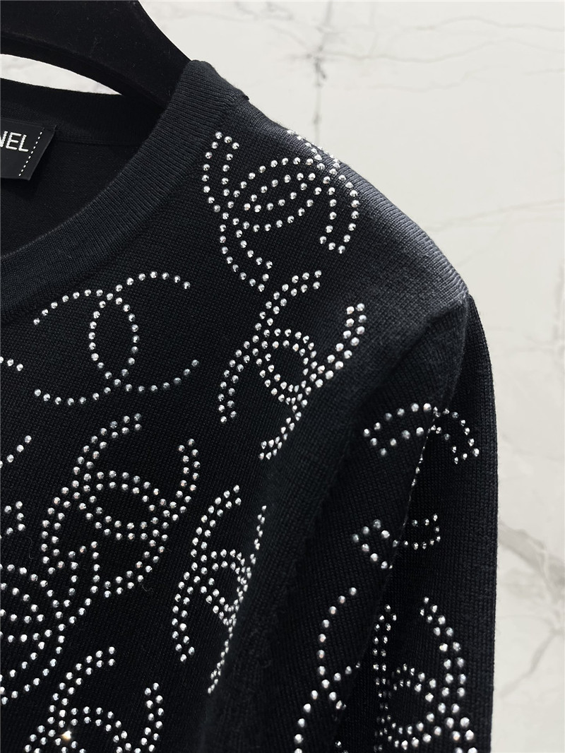 Ch**el hot rhinestone knitted short-sleeved replica clothes