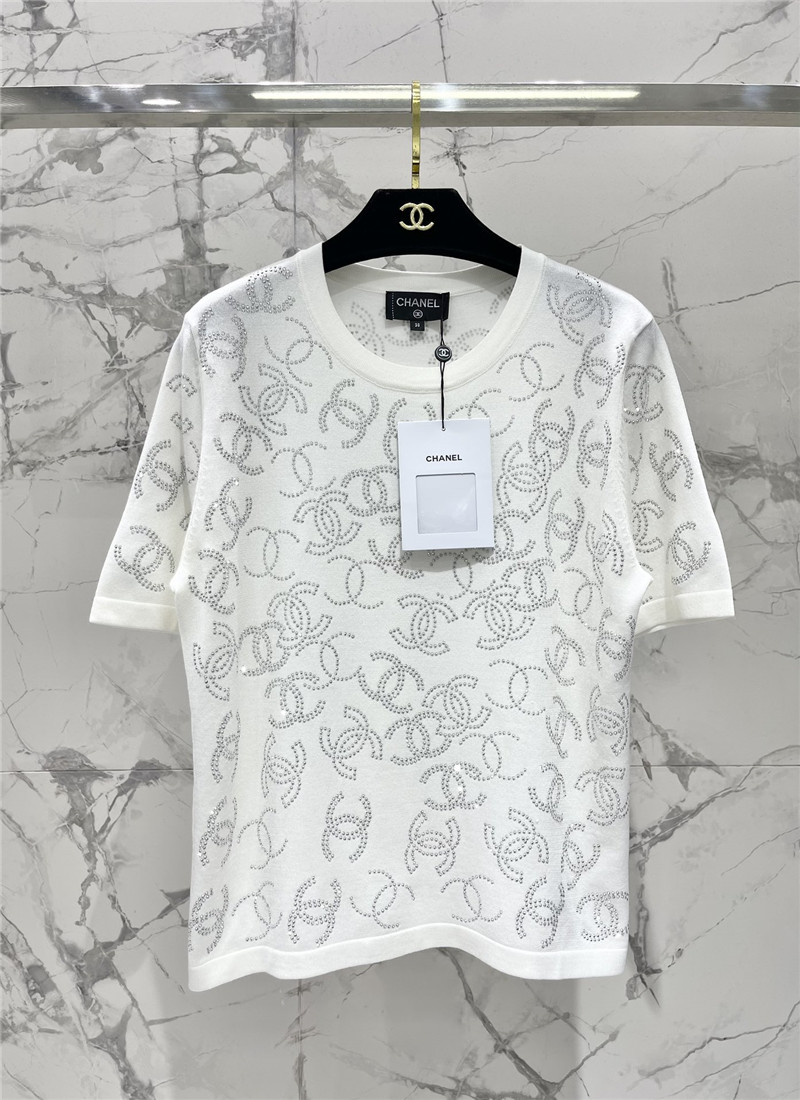 Chanel hot rhinestone knitted short-sleeved replica clothes