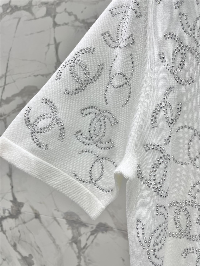 Ch**el hot rhinestone knitted short-sleeved replica clothes