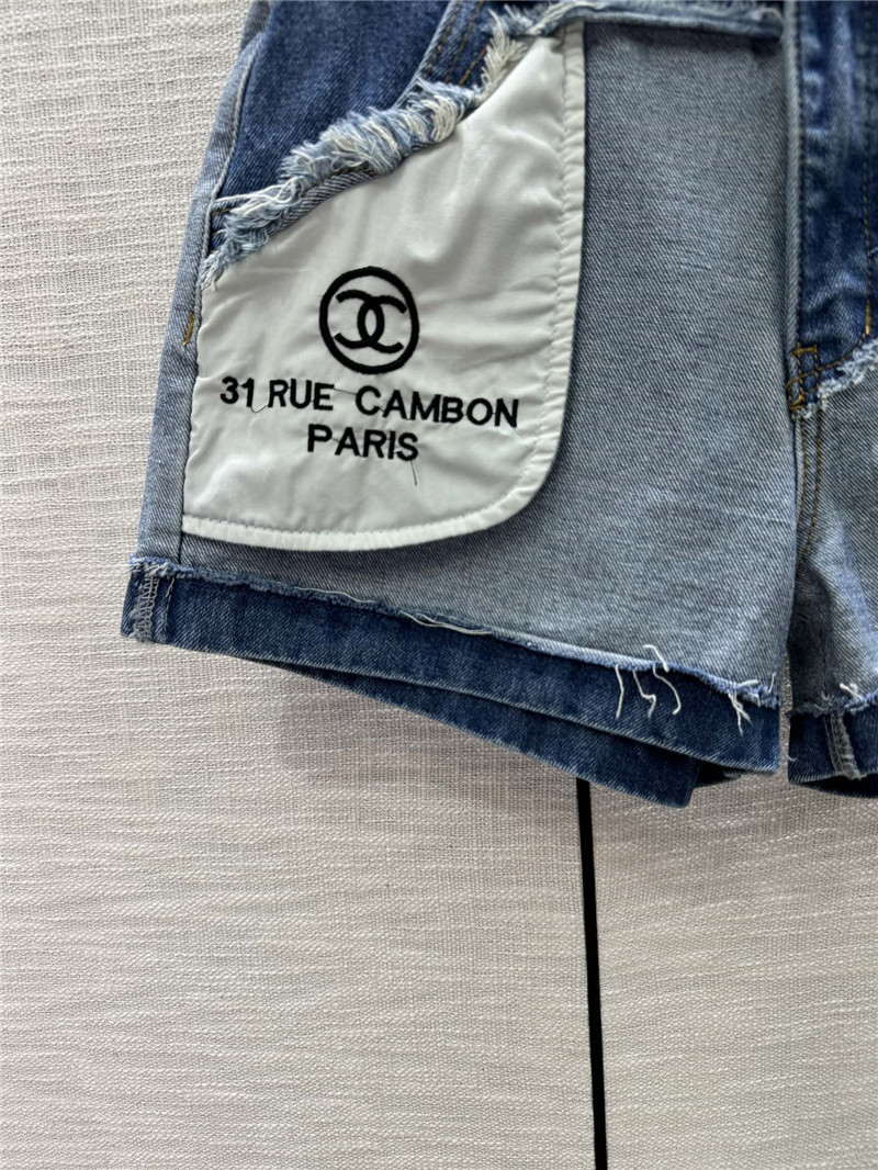 Ch**el fringed high waist denim shorts replica clothing