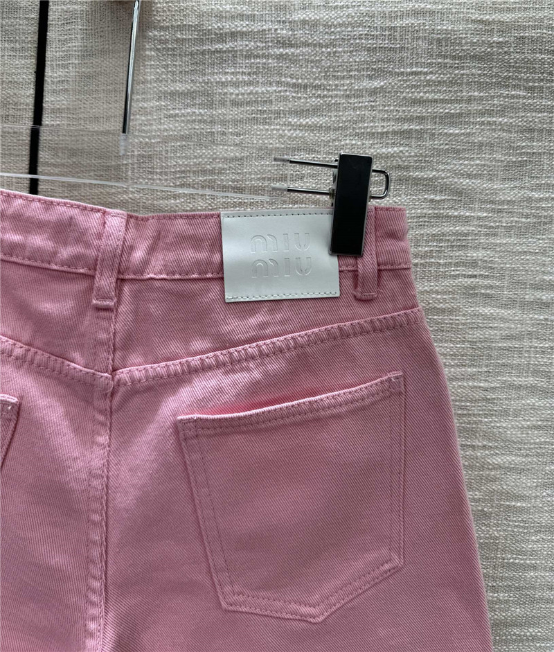 M1um1u embroidered logo raw edge denim shorts replica clothes