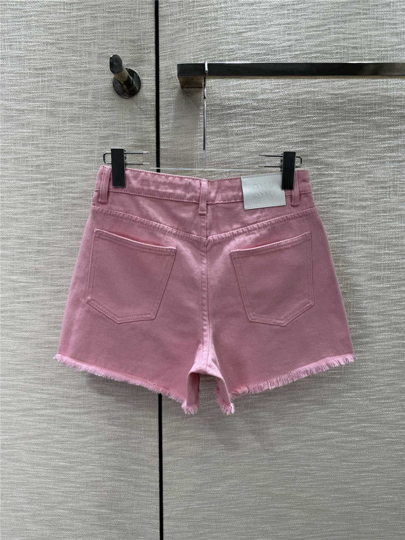 M1um1u embroidered logo raw edge denim shorts replica clothes