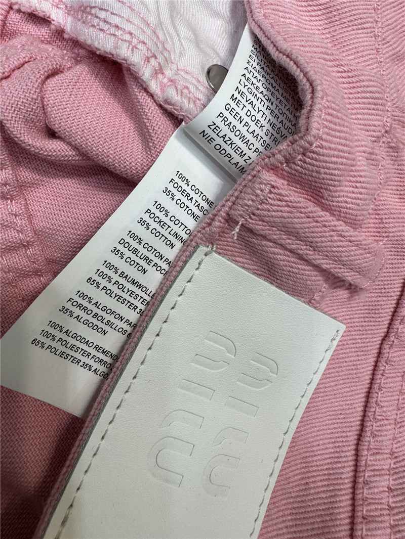 M1um1u embroidered logo raw edge denim shorts replica clothes