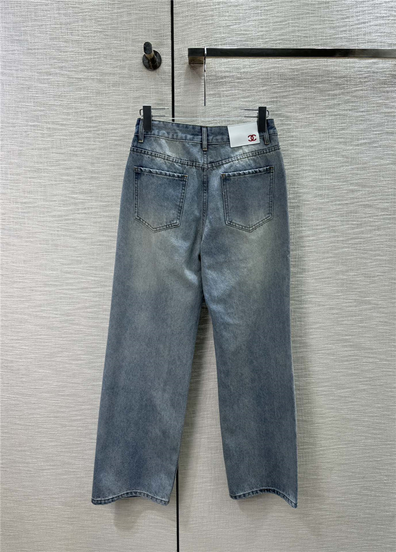 Ch**el ripped denim straight pants replica designer clothes