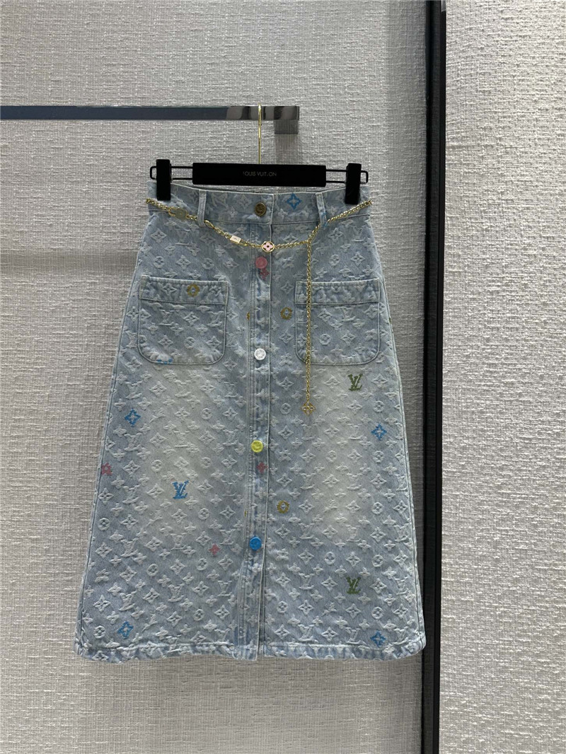 louis vuitton LV denim midi skirt replica clothes