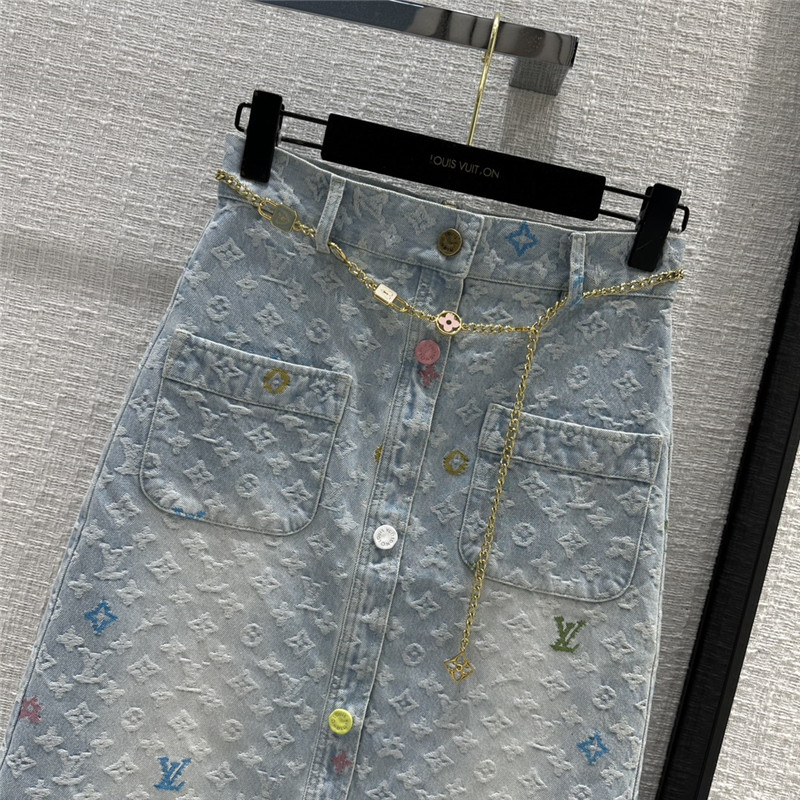 louis vuitton LV denim midi skirt replica clothes