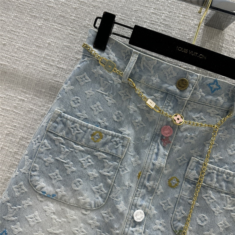 louis vuitton LV denim midi skirt replica clothes