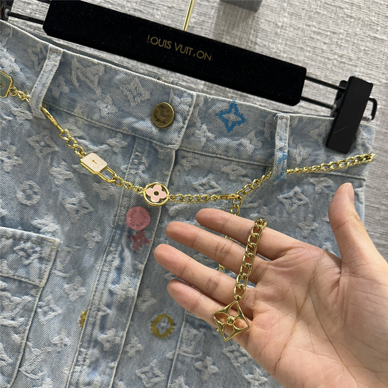 louis vuitton LV denim midi skirt replica clothes