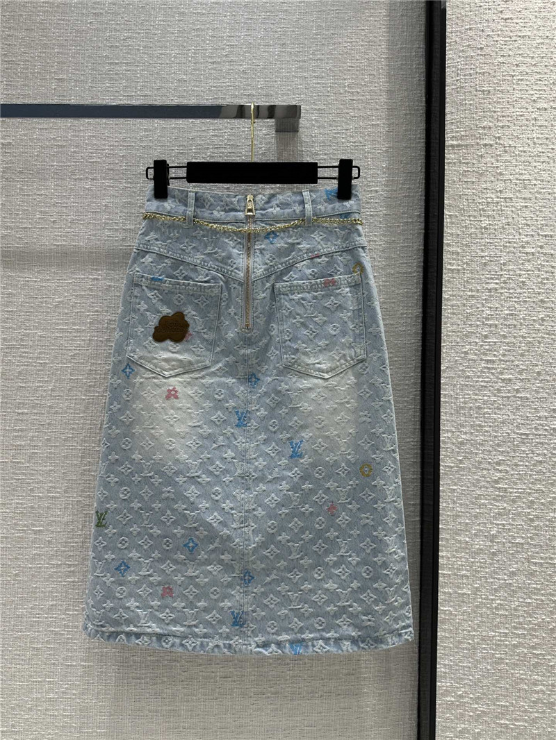 louis vuitton LV denim midi skirt replica clothes