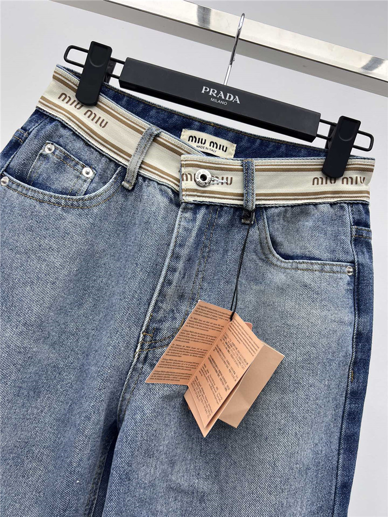 miumiu letter web denim wide leg pants replicas clothes