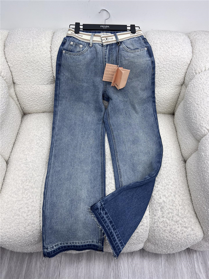 miumiu letter web denim wide leg pants replicas clothes