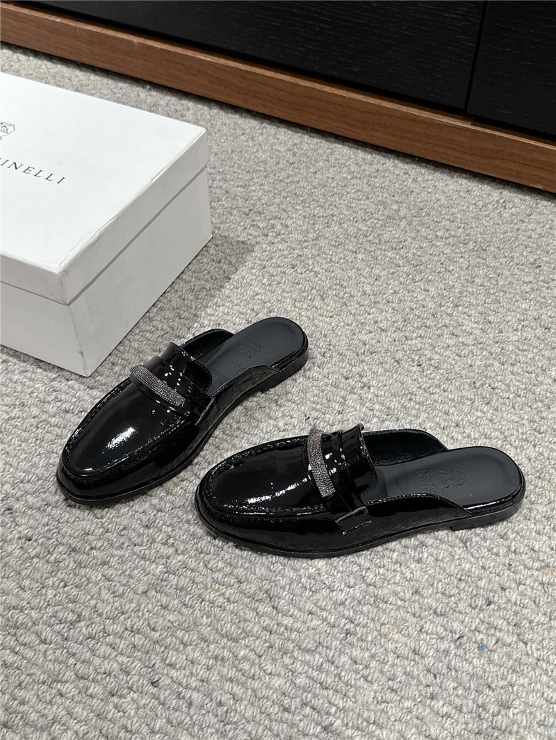 BC Black Patent Leather Flat Slides