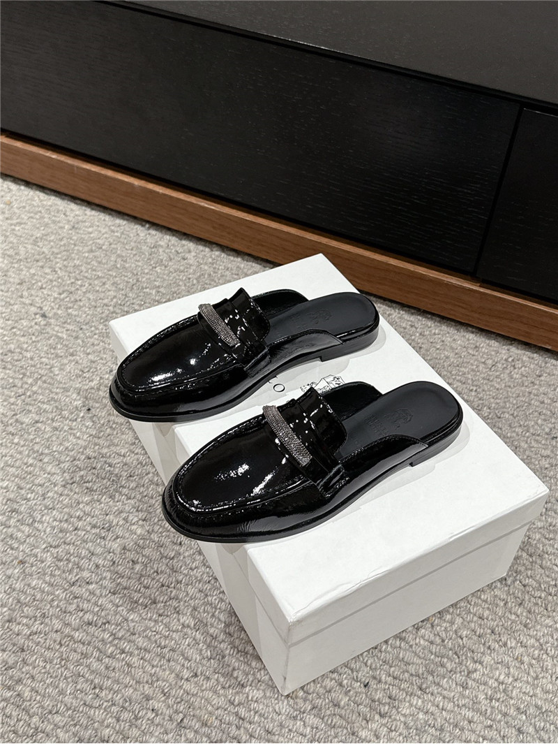 BC Black Patent Leather Flat Slides