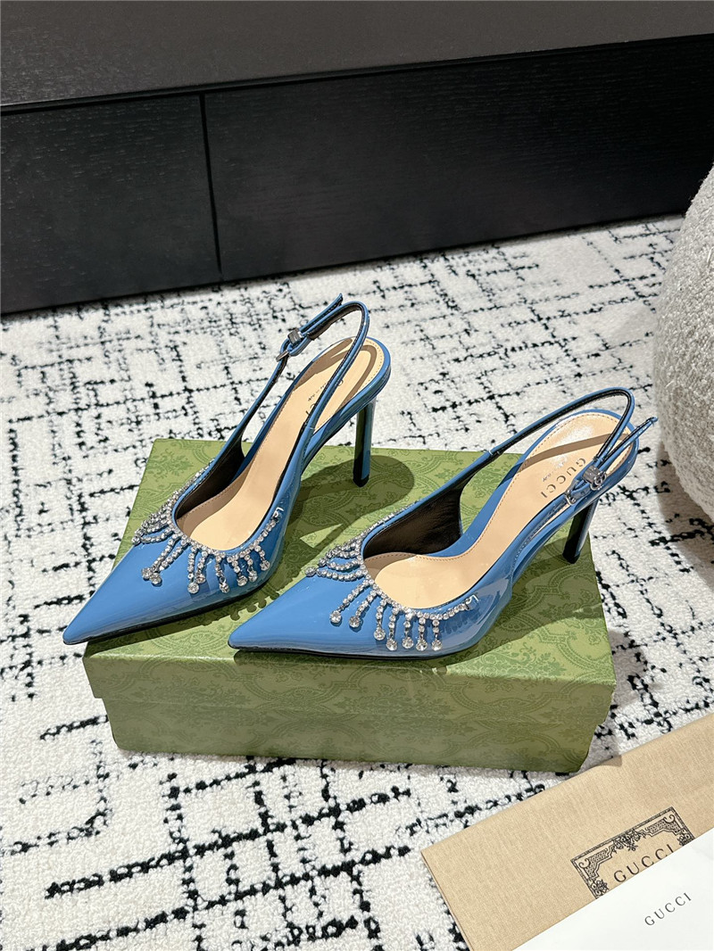 Gucci Light Blue Patent Leather Slingback Pumps