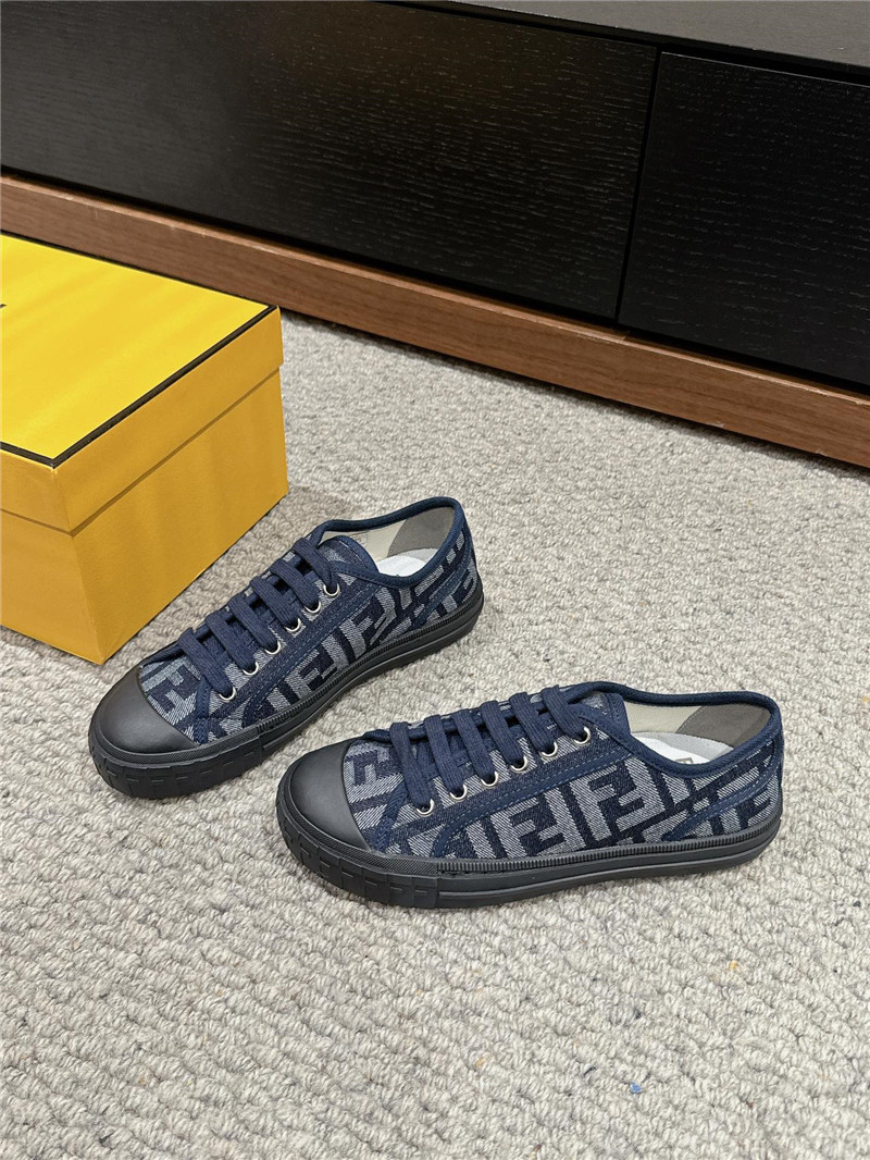 Fendi FF Lace-Up Canvas Sneakers in Blue