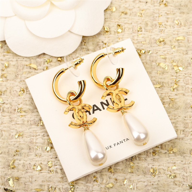 Ch**el double c drop pearl earrings