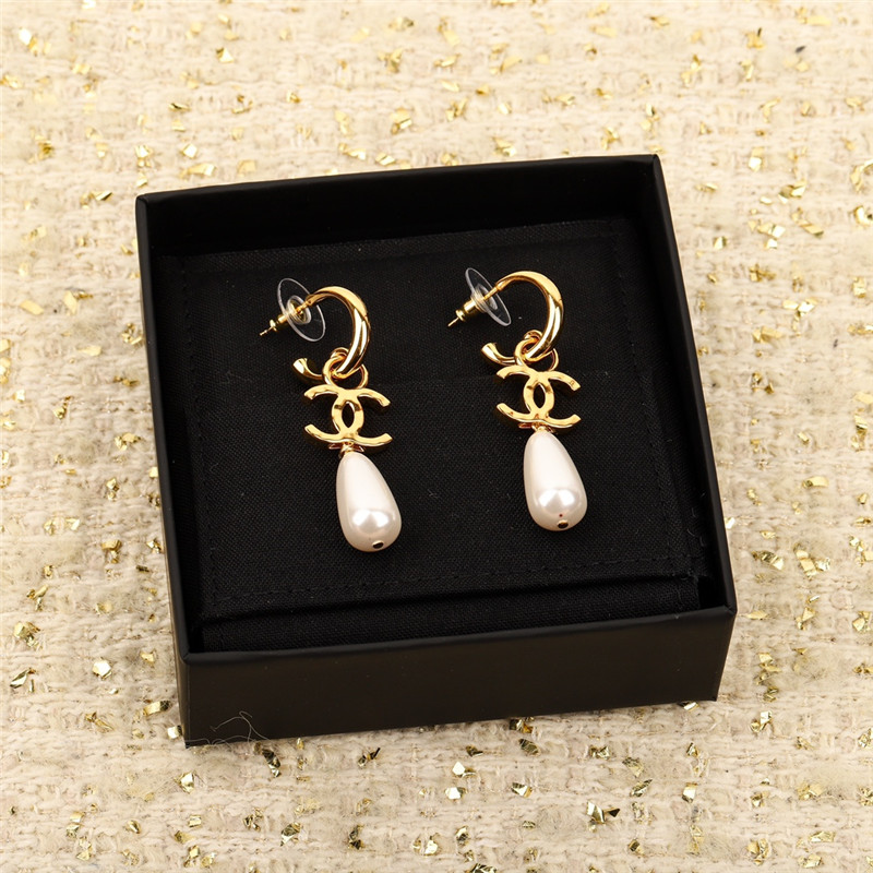 Chanel double c drop pearl earrings