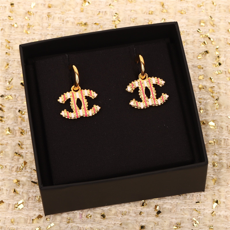 Chanel vertical stripe enamel double c earrings