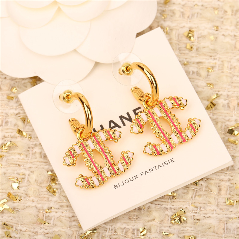Chanel vertical stripe enamel double c earrings