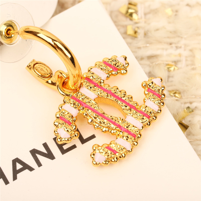 Chanel vertical stripe enamel double c earrings