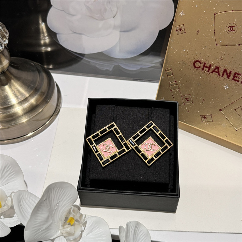 Chanel Double C Medieval Square Stud Earrings