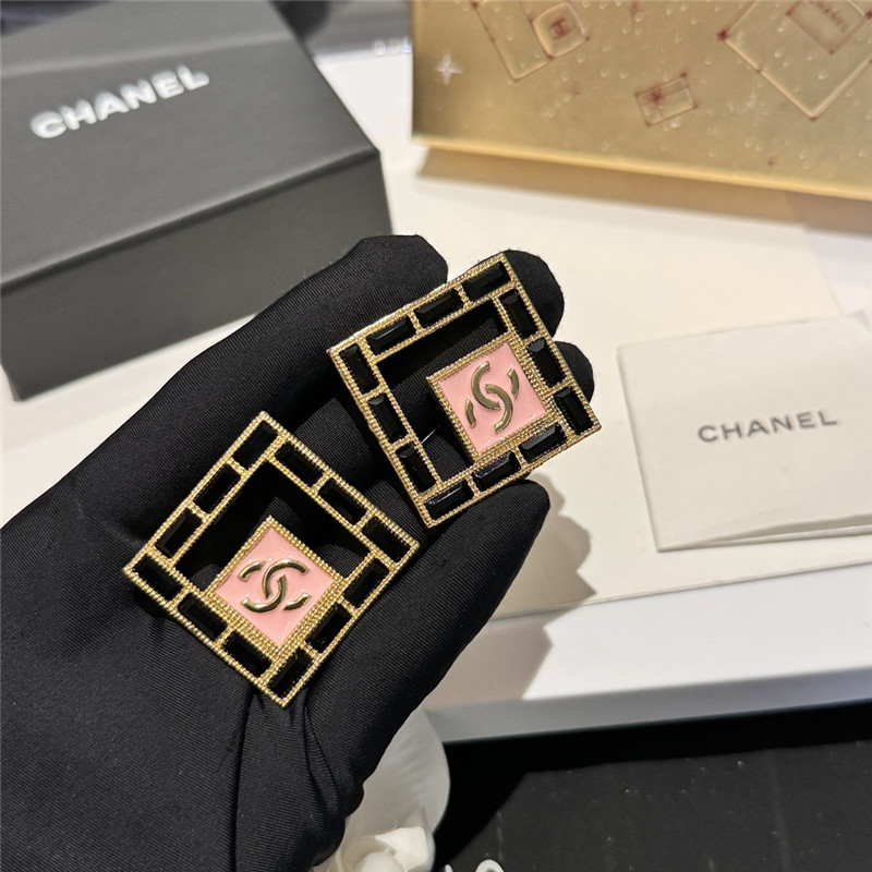 Ch**el double c medieval square stud earrings