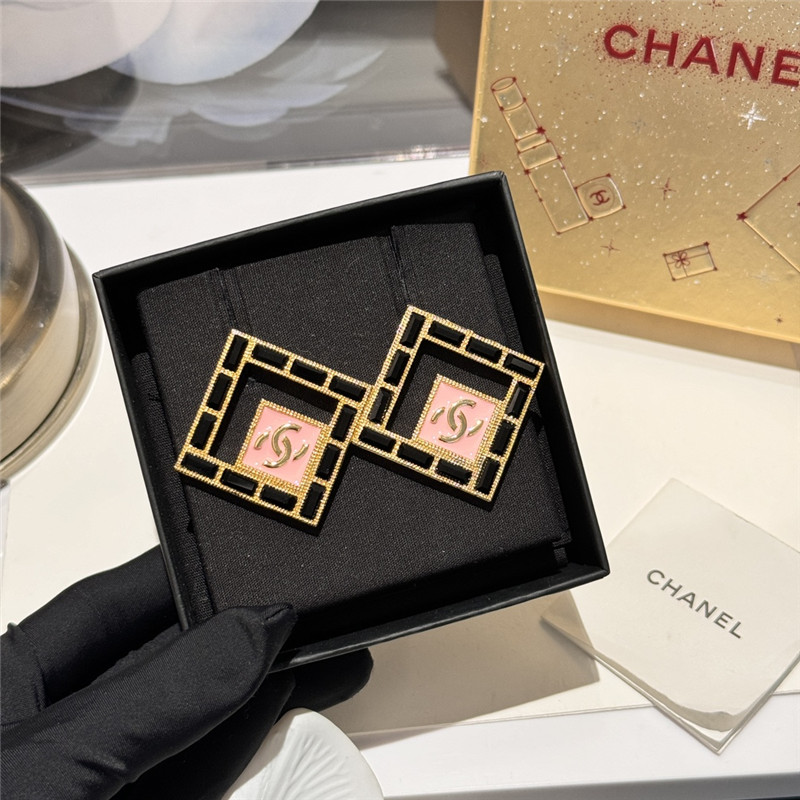 Ch**el double c medieval square stud earrings