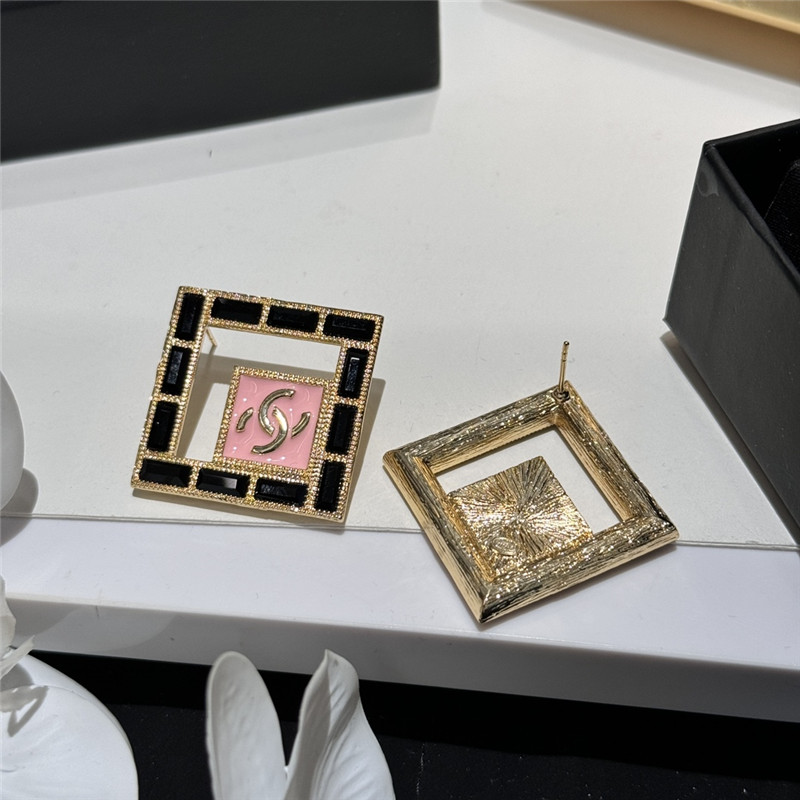 Ch**el double c medieval square stud earrings