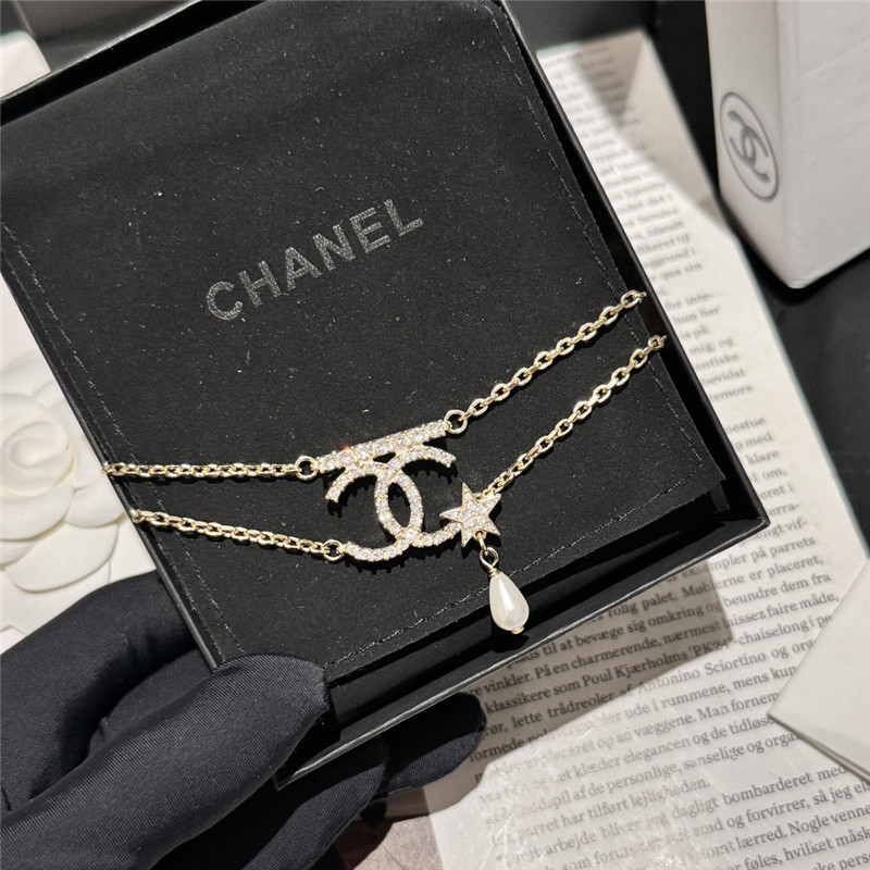 Ch**el rhinestone drop pearl necklace