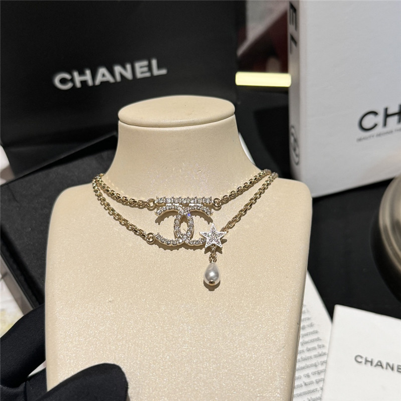 Ch**el rhinestone drop pearl necklace