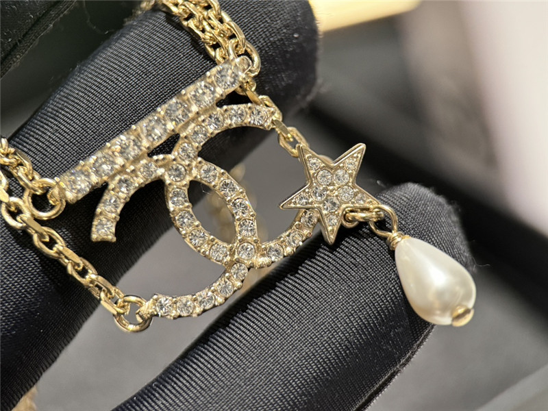 Ch**el rhinestone drop pearl necklace