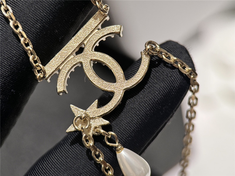 Ch**el rhinestone drop pearl necklace