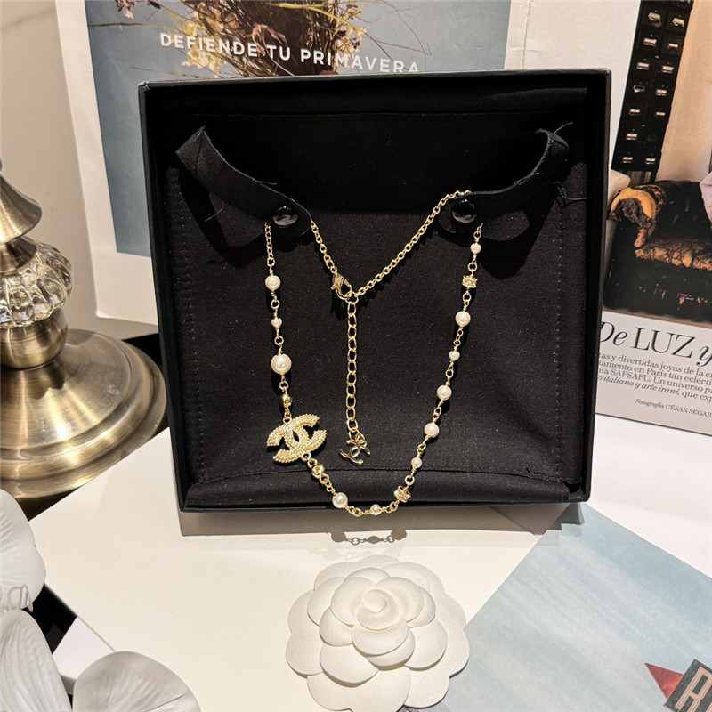 Ch**el pink glass pearl and rhinestone necklace