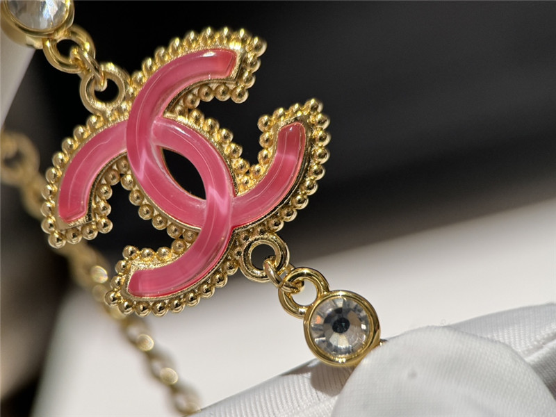 Ch**el pink glass pearl and rhinestone necklace