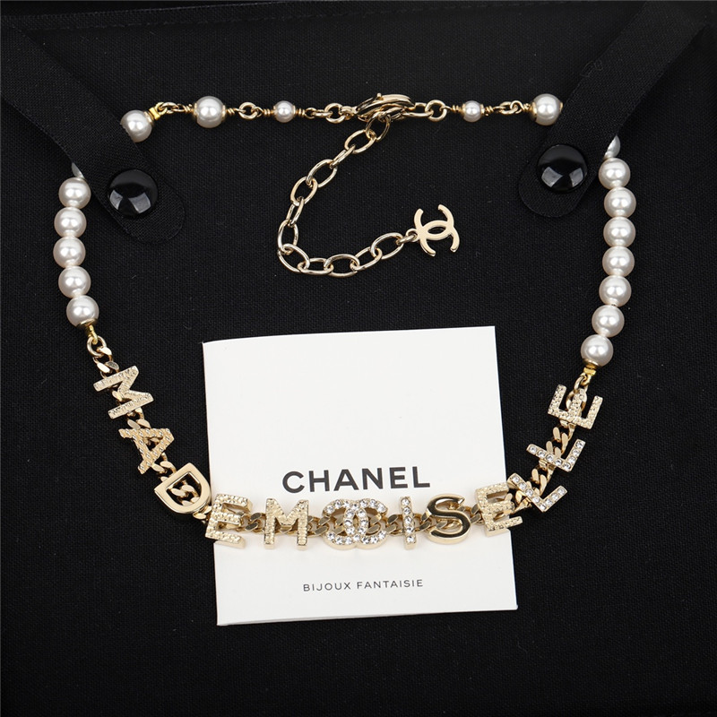 Chanel pearl letter choker necklace