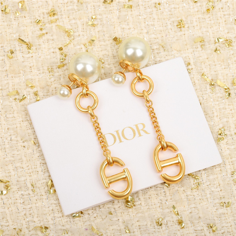 dior pearl drop CD earrings