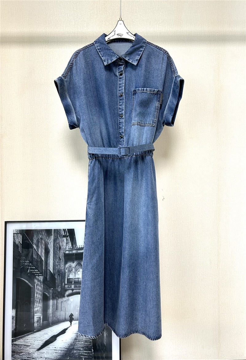 BC soft denim elastic waist short sleeve dress replicas clothes
