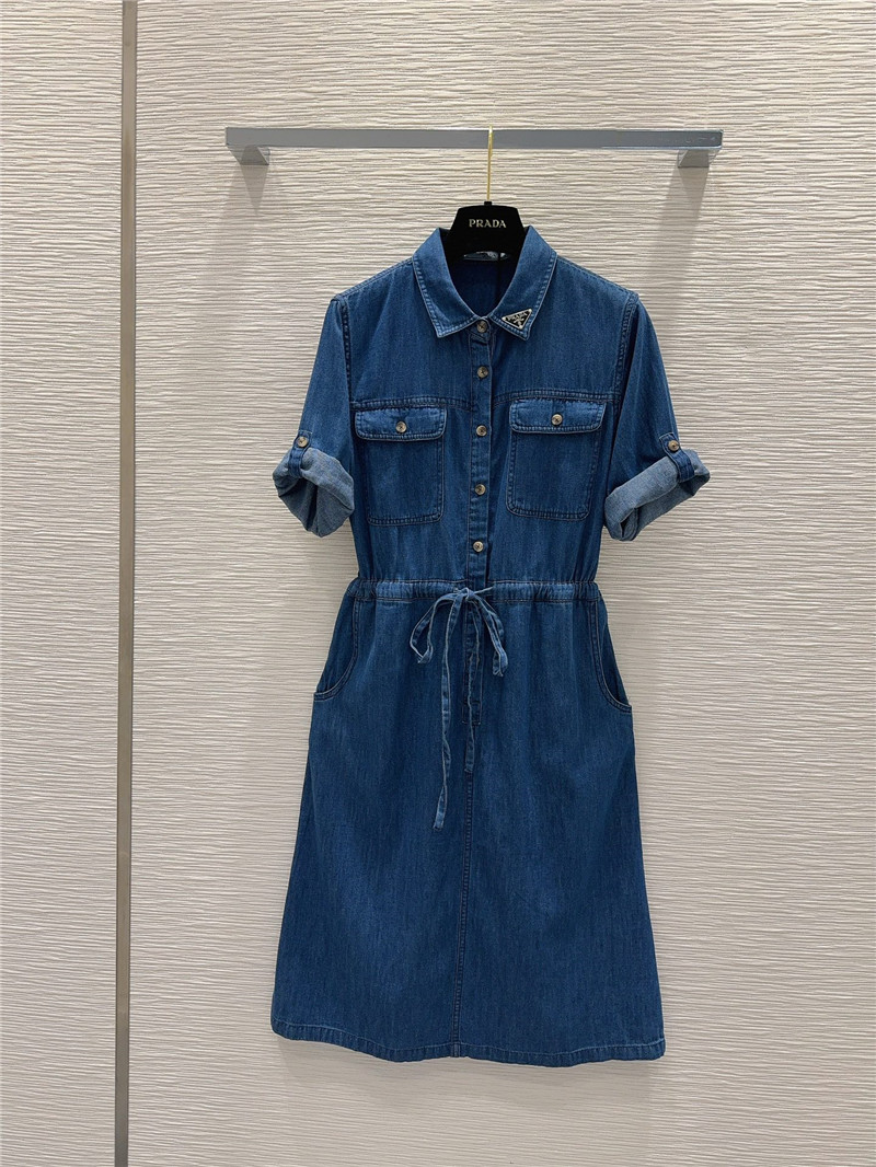 prada mid-century style denim shirt dress replica clothes