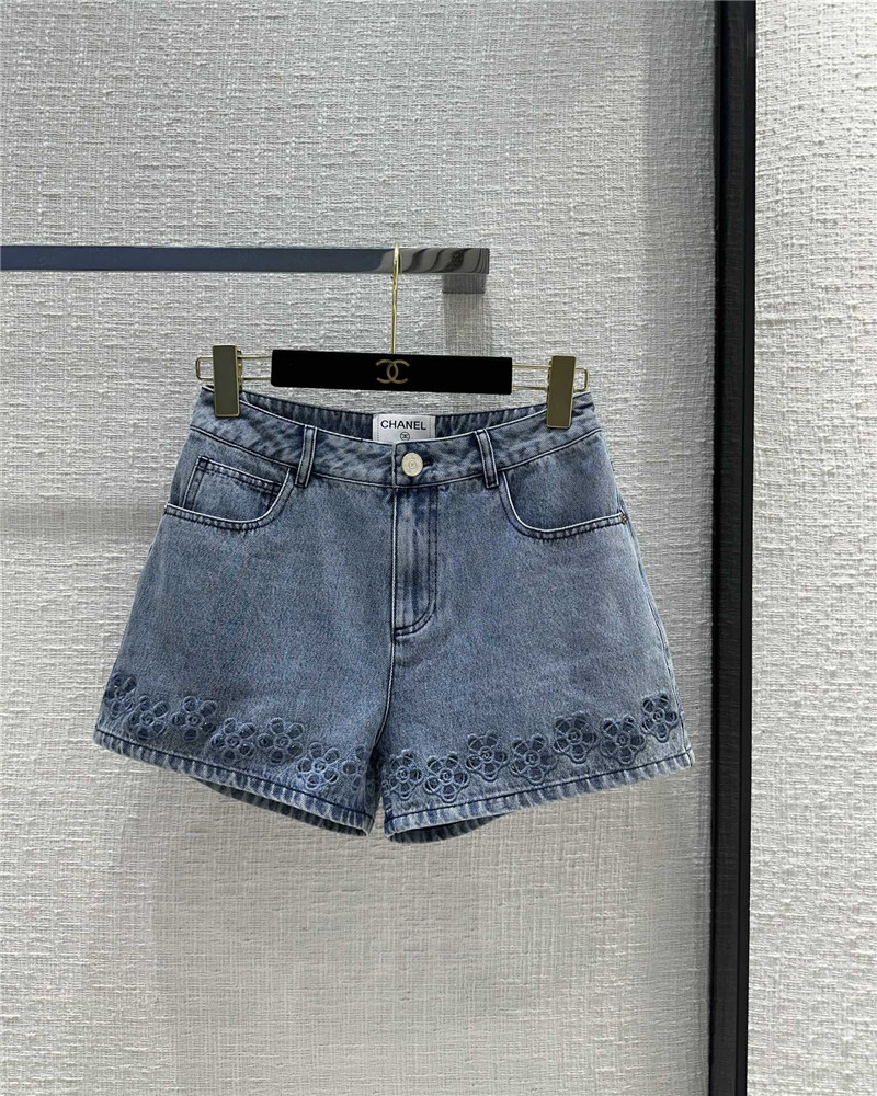 Chanel hollow embroidered denim shorts replica clothes