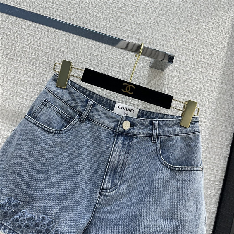 Ch**el hollow embroidered denim shorts replica clothes