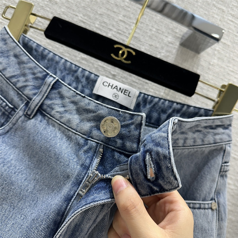 Ch**el hollow embroidered denim shorts replica clothes